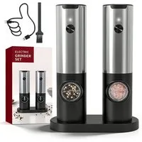 AKKEE Salz-/Pfeffermühle Elektrisch Salzmühle 2er Set mit USB Aufladbar, Doppelladestation Netzkabel, USB