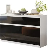 Furnica Kommode Sideboard NOAH 120cm - Weiß Matt / Schwarz Hochglanz