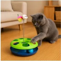 Jungengel Katzenspielrad Interaktives Katzenspielzeug Intelligenzspielzeug Katzenbeschäftigung, Kunststoff, Interaktiv mit Ballbahn und Feder-Maus, fördert Jagdtrieb und Bewegung