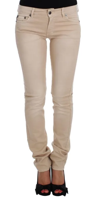 Cavalli Beigefarbenes Waschung Slim Fit Baumwoll-Stretch Jeans