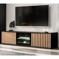 Furn.Design Lowboard Morgan (TV Unterschrank in Schwarz mit Eiche Lamellen, 163 x 42 cm), Push-to-Open-Funktion, inklusive Beleuchtung