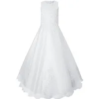 Märchenburg Satinkleid HOCHELEGANTES Kommunionkleid m. Reifrock Spitzenkleid Chiffon Satin - KOMMUNIONKLEID - Maiglöckchen 2026 -