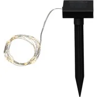 STAR TRADING LED-Lichterkette Dew Drop, Solar Drahtlichterkette Draht silber 50 LEDs warmweiß 4,9m