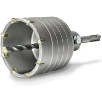S&R Hohlbohrkrone Ø 82mm, Hammerschlagfest, für Bohrhämmer, Lochsäge, Steckdosenbohrer, Set, 3-tlg., + SDS plus Adapter 110mm und Zentrierbohrer 8x110mm, für Mauerwerk, Natursteine, Sandsteine, Kunststeine, Beton, Marmor