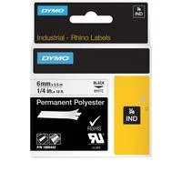 Rhino IND ORIGINAL Schriftband Polyester 6mm x 5,5m, schwarz auf weiß permanent klebend, 1805442