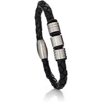 Karisma Lederarmband Männer Leder Armband Edelstahl Elemente IP Plating Black mit Magnetverschluss Matt Poliert - 9003-21cm