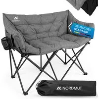 Nordmut Campingstuhl Campingsofa Klappbar 2 Personen 360 kg gepolstert mit Tragetasche (bis 360 kg belastbar mit Stahl Aluminium Rahmen), wetterfest klappbar mit Tragetasche & Seitentaschen