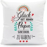 GRAVURZEILE Zierkissen mit Spruch - Glück ist - Geschenk für Freunde & Familie -, starke Farben ohne verblassen - Papa - mit Füllung