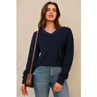 Arach&Cloz V-Ausschnitt-Pullover Damen-Pullover aus Wollmischung, Langärmliger Strickpullover Basic Sweater Leicht Locker Strickpulli Herbst Winter Warm