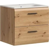 welltime Waschbeckenunterschrank FLORENZ, Breite 60 cm, inkl. Waschbecken, hängende Montage (2-St., TOPSELLER) hochwertige MDF Front, Griff schwarz, Badschrank, Bad