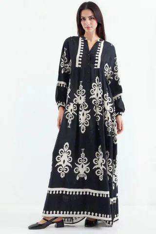 Bedrucktes V-Ausschnitt Maxikleid