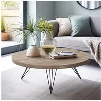 Wohnando Couchtisch Couchtisch "Hestia", rund 90x90x32cm, in Eichenoptik braun, Wohnzimmer, Sofatisch, Minimaltisches Design, Holz Dekor