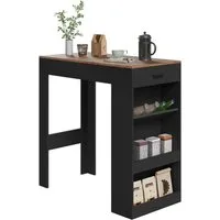 Woltu Bartisch, mit 1 Schublade & 3 Ablagen, Stehtisch mit Weinregal, Bistrotisch