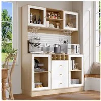Odikalo Küchenbuffet Küchenschrank Buffetschrank mit LED Beleuchtung & Weinregal (mit Smart LED Beleuchtung, Hochschränke fürs Wohnzimmer,Seitenschrank mit Weinregal und Kippsicherung, Verstellbare Einbauregale)