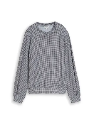 Tom Tailor - Cosy Langarmshirt mit Muster brown dot on blue melange - Gr. - XXL