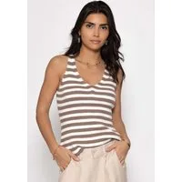 SASSYCLASSY Stricktop Gestreiftes Strick Top mit V-Ausschnitt Damen Ärmelloses Top mit breiten Trägern in figurbetontem Schnitt