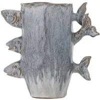 Bloomingville Dekovase Tace Vase blau Steingut Fisch Design Deko Vase Wohnzimmer Tischdeko, Blumenvase, Keramikvase, Skulpturvase Wohnaccessoire Fischdeko Maritim