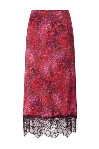 Rich & Royal - Printed Satin Midi Skirt with Lace mulberry - Gr. - S