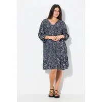 Ulla Popken Midikleid Kleid Volantsaum A-Linie V-Ausschnitt 3/4-Arm