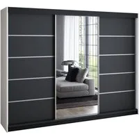 A&J MöbelLand GmbH Schiebetürenschrank VILUNO mit 4 Schubladen und Spiegel (TOP ANGEBOT! Geräumiger Schrank mit einer Breite von 200 cm und Spiegel, ideal zur Aufbewahrung von Kleidung und Accessoires. 4 Schubladen und viel Stauraum. TOP PRODUKT! Wäh