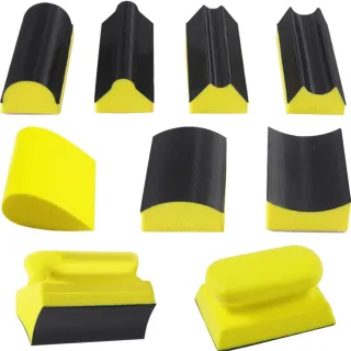 9PCS Hand Sanding Blocks Set Versatile Contoured Profile Yellow Medium-Density Polyurethane Foam Convex and Concave Shap