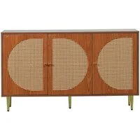 Merax Sideboard im Vintage-Stil mit 6 Fächern, Kommode mit 3 Rattan-Türen und Metallbeine,Breite 130cm