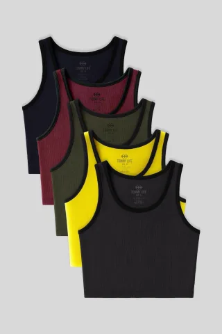Rippstrick Baumwollmischung Ärmelloses Cropped Top