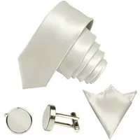 GASSANI Krawatte Satin Hochzeitskrawatte, Herren-Krawatte Hochzeit Schlips z Anzug (Set, 3-St., Krawattenset, Manschettenknöpfe, mit Einstecktuch) 6cm Schmal Dünn, Slim Uni, Seide-Touch-Finish