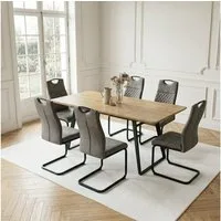 Jiexi Essgruppe Tisch-und Stuhlset, Ausziehbarer Esstisch (130–170 cm) mit 4-6 Stühlen