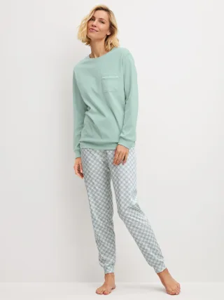 CALIDA - DAMEN Pyjama mit Bündchen light aqua - Gr. - M