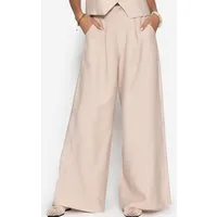 SASSYCLASSY Stoffhose Elegante Bundfaltenhose für Damen Highwaist Hose mit weitem Schnitt Hellbeige