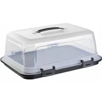 Engelland Kuchentransportbox mit Griff, Deckel und 4-fach Klick-Verschluss, rechteckig, Kunststoff, (L 44 x B 35 x H 17,50 cm, BPA-frei), spülmaschinengeeignet, lebensmittelecht, Stückeinteilungshilfe
