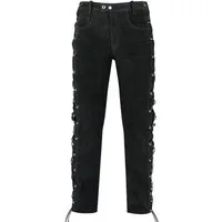 BOHMBERG Lederhose Herren Nubuk Lederjeans, Seitliche Schnürung, Echtleder, Regular Fit