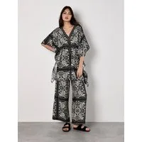 Apricot Minikleid Kimono Scarf Print Dress mit Bindeband