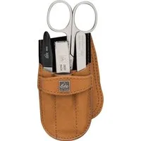 ERBE Maniküre-Etui Taschenetui mit Steckverschluss aus echtem Leder, 4 tlg., bestückt mit Solinger Premium Stahlwaren in Edelstahl