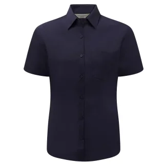 Russell Collection Poplin Bluse, Kurzarm, pflegeleicht (Dunkles Marineblau)