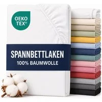 Komfortec Spannbettlaken Premium Jersey Bettlaken 90x200, 140x200, 160x200, 180x200, 200x200 cm, 100% Baumwolle (135g/m), Gummizug: Rundum, (1 Stück), OEKO-TEX® Standard 100, für Matratzen bis 25 cm Höhe, Hotelqualität