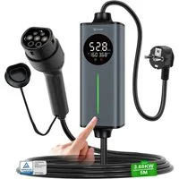 GONEO Elektroauto-Ladestation, Typ 2 Ladekabel Schuko, 3,7kW / 16A, 1-phasig, Tragbares Elektroauto-Ladegerät, Einstellbare Ladeleistung & Timer