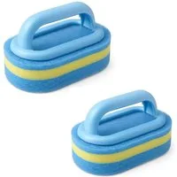 ZUKUNFTSENKEL Reinigungsschwamm Schwamm mit Griff 2er Pack, Kratzfreier Reinigungsschwamm & Handbürste mit Griff