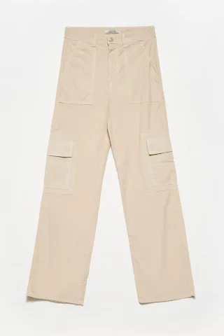 Hochtaillierte Baumwoll-Popeline Gerade-Pants
