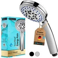 Blumbach Handbrause - Duschkopf Energy Rain, (Hochdruck Duschkopf wassersparend + druckerhöhend), mit 9 außergewöhnlichen Strahlarten