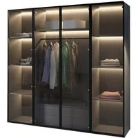 Compleo Drehtürenschrank mit LED-Beleuchtung,Glasfronten, Perfekt Garderobe mit 2 Schubladen