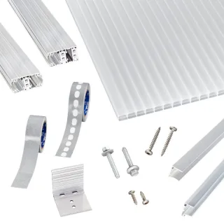 Polycarbonat Stegplatten | Terrassendach-Set | Thermo Alu Verlegeprofil | 16 mm | opal-weiß
