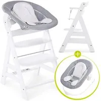 Hauck Hochstuhl Alpha Plus White Newborn Set (Set), Holz Babystuhl ab Geburt mit Aufsatz für Neugeborene höhenverstellbar