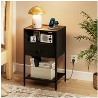 COSTWAY Nachttisch (1-St), Beistelltisch mit Ladestation, Sofatisch mit Schublade