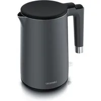 Arendo Wasserkocher aus Edelstahl, 360° Controller, Doppelwand-Design, Cool Grey Matt, 1,5 l, 2000 W, Teekocher, Überhitzungs- und Trockengehschutz, BPA-frei