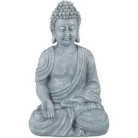 relaxdays Buddhafigur Buddha Figur sitzend 18cm (1 St), Hellgrau