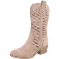 Ital-Design Moderne Damen-Stiefel mit Lochmuster und Blockabsatz Sommerboots (91154434) Blockabsatz Stiefel in Hellbraun
