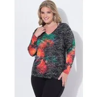 MIAMODA T-Shirt Langarmshirt Blüten mit Glitzersteinchen