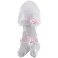 La Bortini Strumpfhose Strumpfhose Mütze Set für Baby Kinder in Weiß mit Schleifchen elastisch, festlich, 44 50 56 62 68 74 80 86